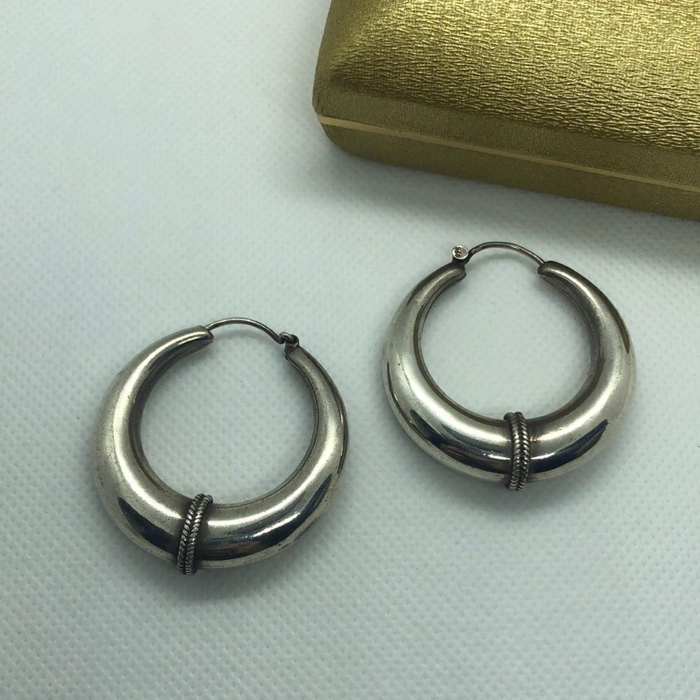 💛 Sterling Silver Vintage Twisted Rope Hoop Earrings